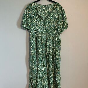 Old Navy Green Floral Puff-Sleeve Midi Dress